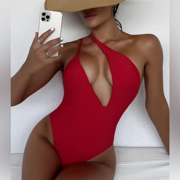 MakeMeChic Women's One Shoulder One Piece Swimsuit Cutout High Cut Bathing Suit - Picture 2 of 3